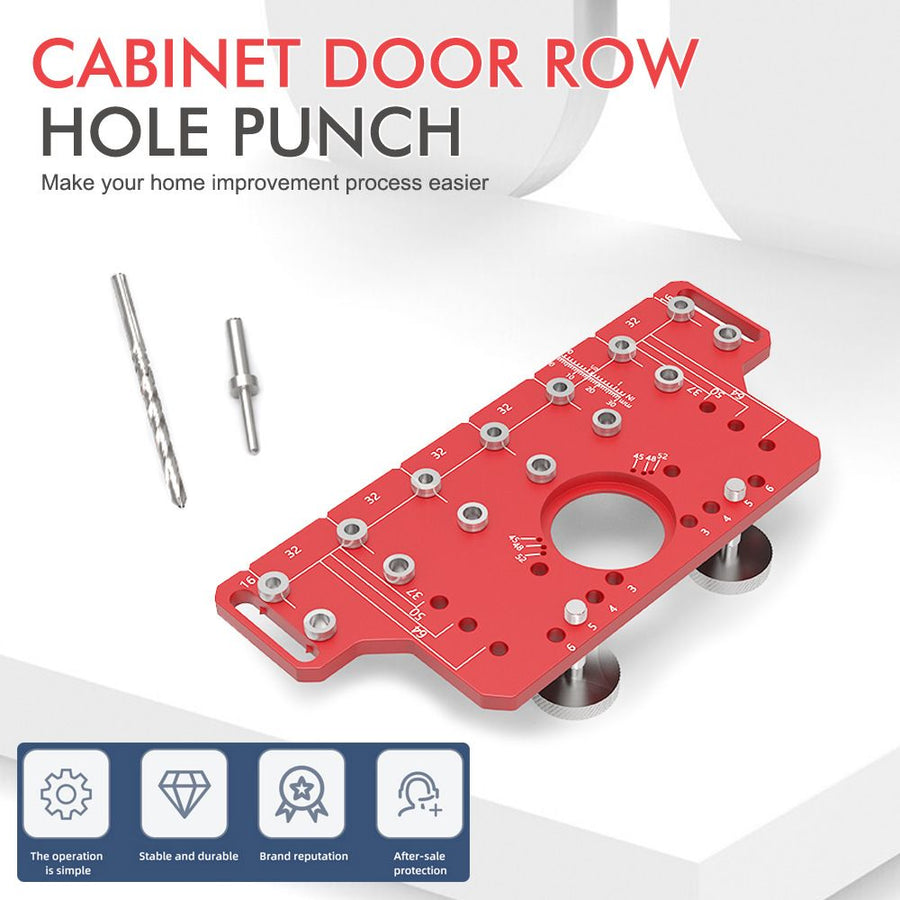 2-in-1 Cabinet Door Drilling Locator Template for Hinge and Handle Installation, Alloy Woodworking Punch Positioner with Scale Marks for Drawer Wardrobe File Cabinet Hardware Mounting (2-in-1 Drilling Jig with Row Hole Guide & Drill Bits Set)