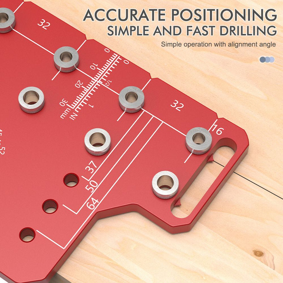 2-in-1 Cabinet Door Drilling Locator Template for Hinge and Handle Installation, Alloy Woodworking Punch Positioner with Scale Marks for Drawer Wardrobe File Cabinet Hardware Mounting (2-in-1 Drilling Jig with Row Hole Guide & Drill Bits Set)