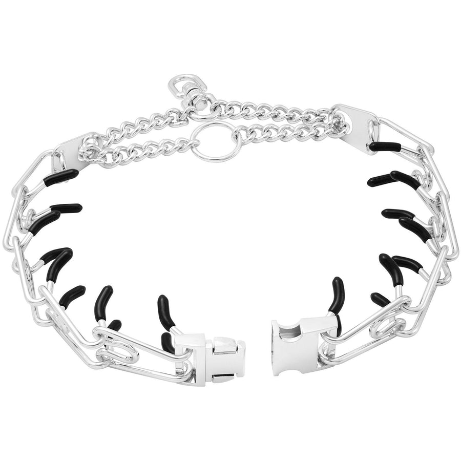 Premium Quick-Release Dog Training Chain Collar with Stimulation Nodes – Durable Stainless Steel Slip Collar for Large & Medium Breeds, Correct Pulling and Jumping Behaviors with Comfortable Rubber-Tipped Prongs. (L, Black)