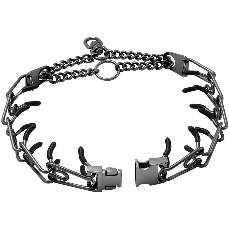 Premium Quick-Release Dog Training Chain Collar with Stimulation Nodes – Durable Stainless Steel Slip Collar for Large & Medium Breeds, Correct Pulling and Jumping Behaviors with Comfortable Rubber-Tipped Prongs. (S, Black)