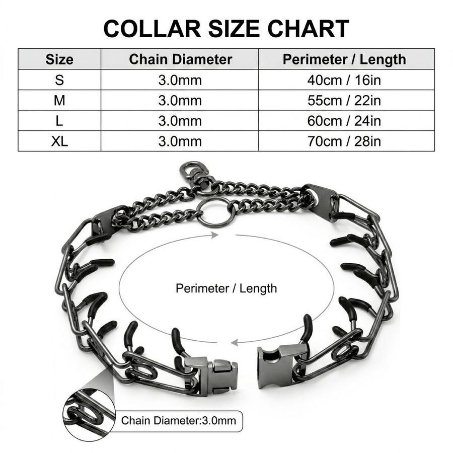 Premium Quick-Release Dog Training Chain Collar with Stimulation Nodes – Durable Stainless Steel Slip Collar for Large & Medium Breeds, Correct Pulling and Jumping Behaviors with Comfortable Rubber-Tipped Prongs. (XL, Black)