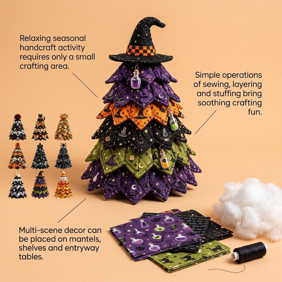Spooky DIY Felt Halloween Tree Kit – Create a Whimsical Holiday Centerpiece with Pre-Cut Fabric, Plush Fill, and Adorable Ghostly Charms for Mantel, Desk, or Shelf Décor. (Ghost Castle)