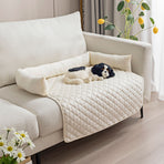 Plush Bolster Pet Bed Mat with Anti-Slip Base and Extended Drop Edge for Sofa and Floor Lounging (Beige, 75*75cm)