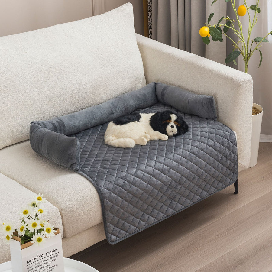 Plush Bolster Pet Bed Mat with Anti-Slip Base and Extended Drop Edge for Sofa and Floor Lounging (Blue, 90*135cm)