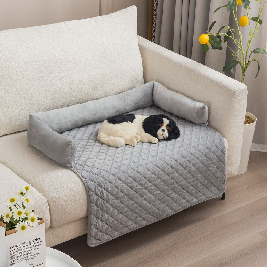 Plush Bolster Pet Bed Mat with Anti-Slip Base and Extended Drop Edge for Sofa and Floor Lounging (Coffee, 75*120cm)