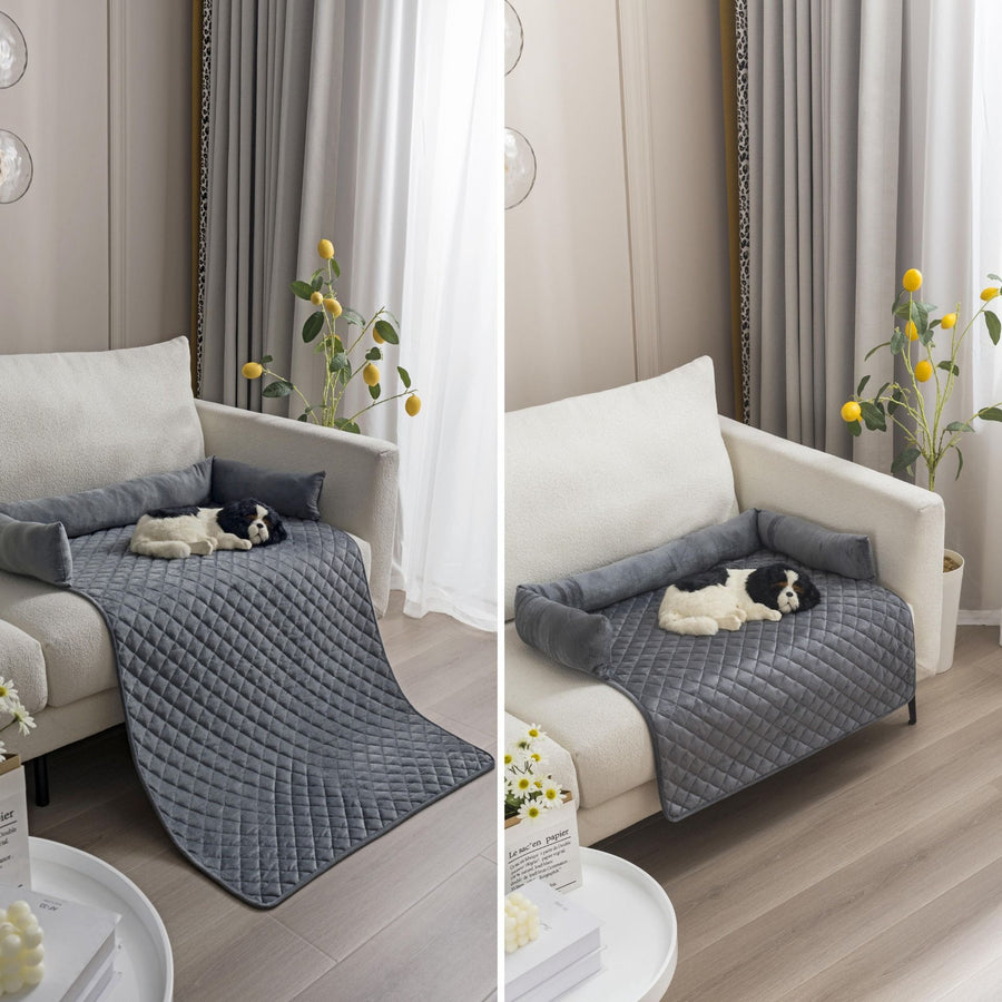 Plush Bolster Pet Bed Mat with Anti-Slip Base and Extended Drop Edge for Sofa and Floor Lounging (DarkGrey, 90*90cm)