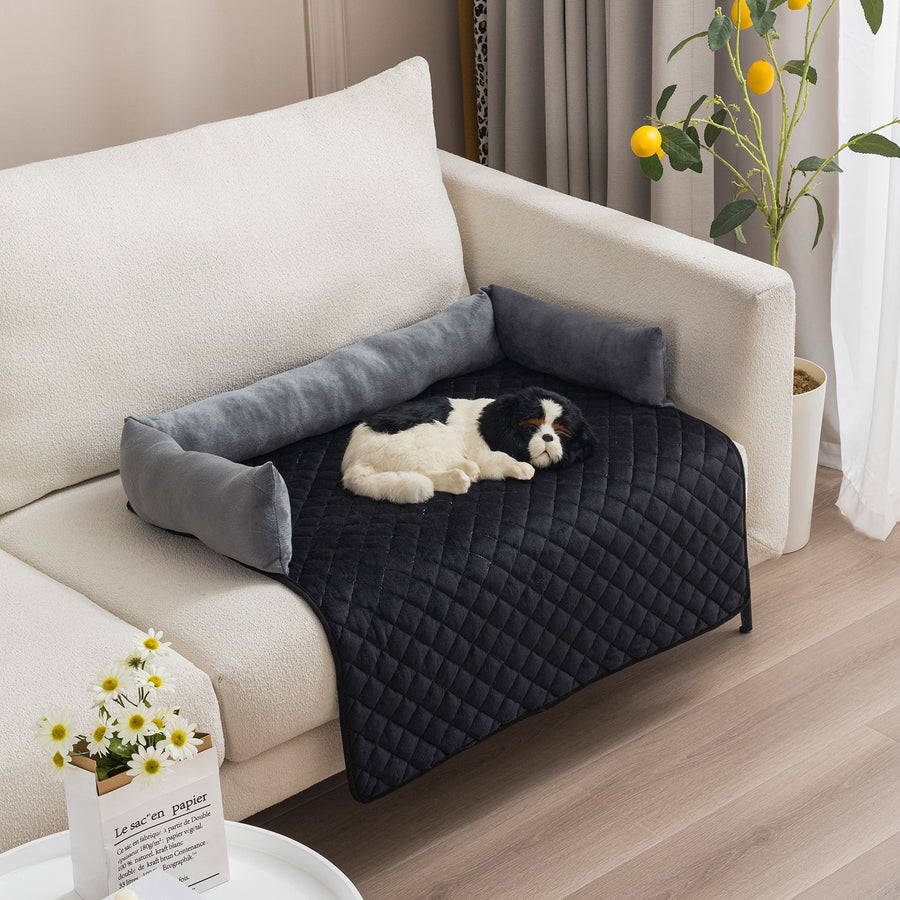 Plush Bolster Pet Bed Mat with Anti-Slip Base and Extended Drop Edge for Sofa and Floor Lounging (LightGrey, 75*75cm)