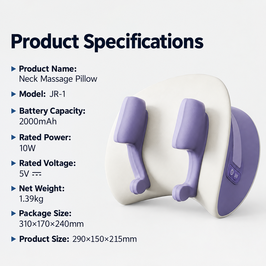 Wireless Neck and Shoulder Kneading Massage Pillow with Heat, Multi-Position Body Relaxation Device for Home Office and Daily Comfort (Lavender)