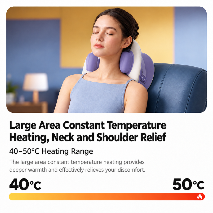 Wireless Neck and Shoulder Kneading Massage Pillow with Heat, Multi-Position Body Relaxation Device for Home Office and Daily Comfort (Lavender)