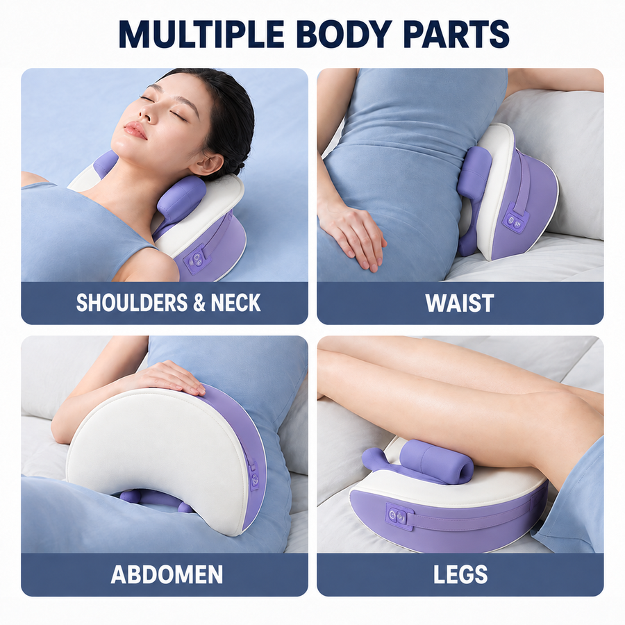Wireless Neck and Shoulder Kneading Massage Pillow with Heat, Multi-Position Body Relaxation Device for Home Office and Daily Comfort (Lavender)