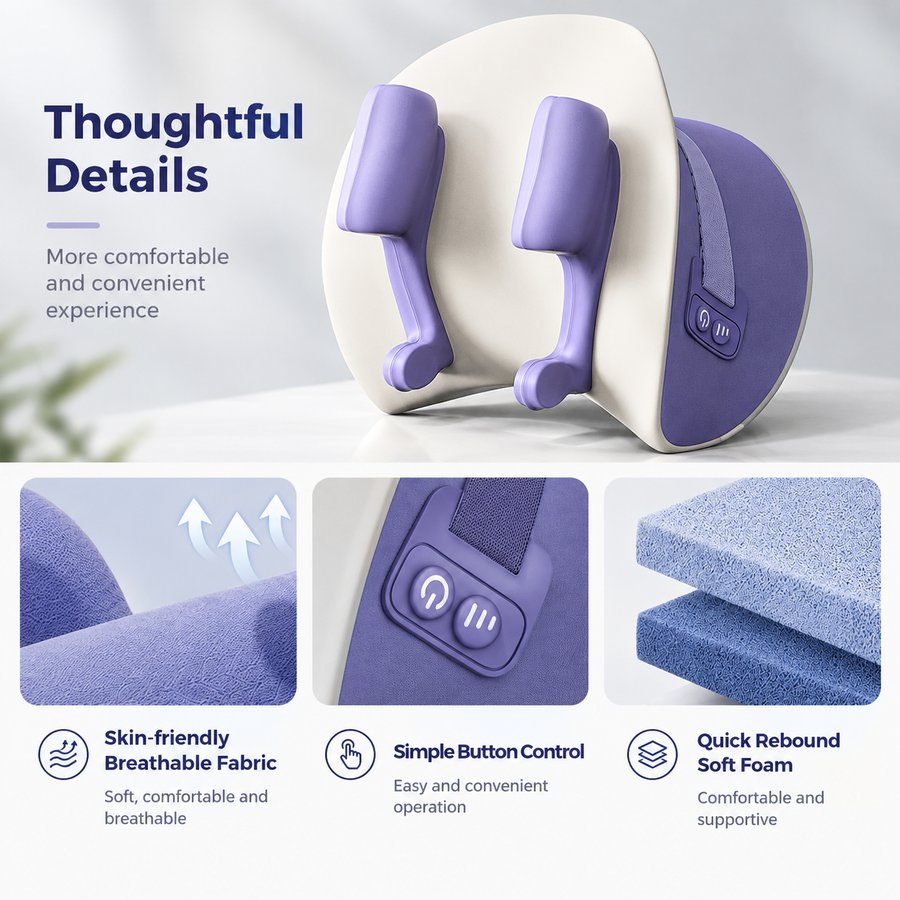 Wireless Neck and Shoulder Kneading Massage Pillow with Heat, Multi-Position Body Relaxation Device for Home Office and Daily Comfort (Lavender)