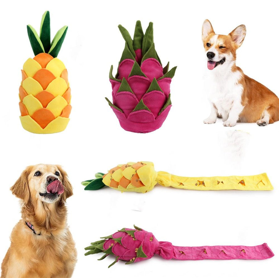Interactive Plush Snuffle Mat for Dogs – Pineapple & Dragon Fruit Hide-and-Seek Treat Puzzle Toy, Mental Stimulation & Slow Feeding Enrichment for Indoor Play, Fun Nose Work Training Aid (Pineapple)
