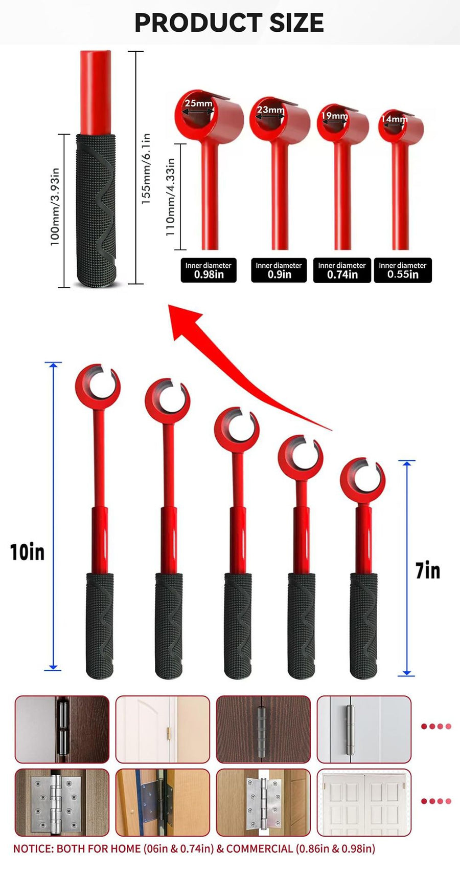 4-in-1 Hinge Gap Adjustment Wrench Set with Interchangeable Socket Heads for Fixing Door Sag, Misalignment, and Uneven Gaps in Home and Commercial Settings (14/19/25/23mm Sockets(Red))