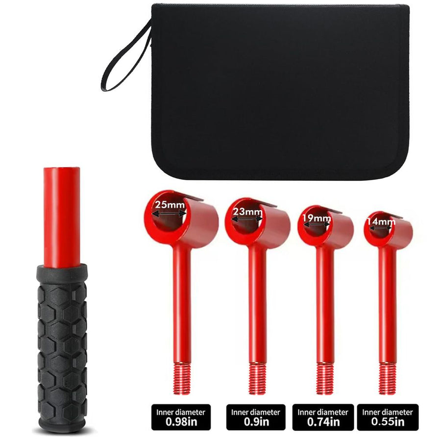 4-in-1 Hinge Gap Adjustment Wrench Set with Interchangeable Socket Heads for Fixing Door Sag, Misalignment, and Uneven Gaps in Home and Commercial Settings (14/19/25/23mm Sockets(Red))