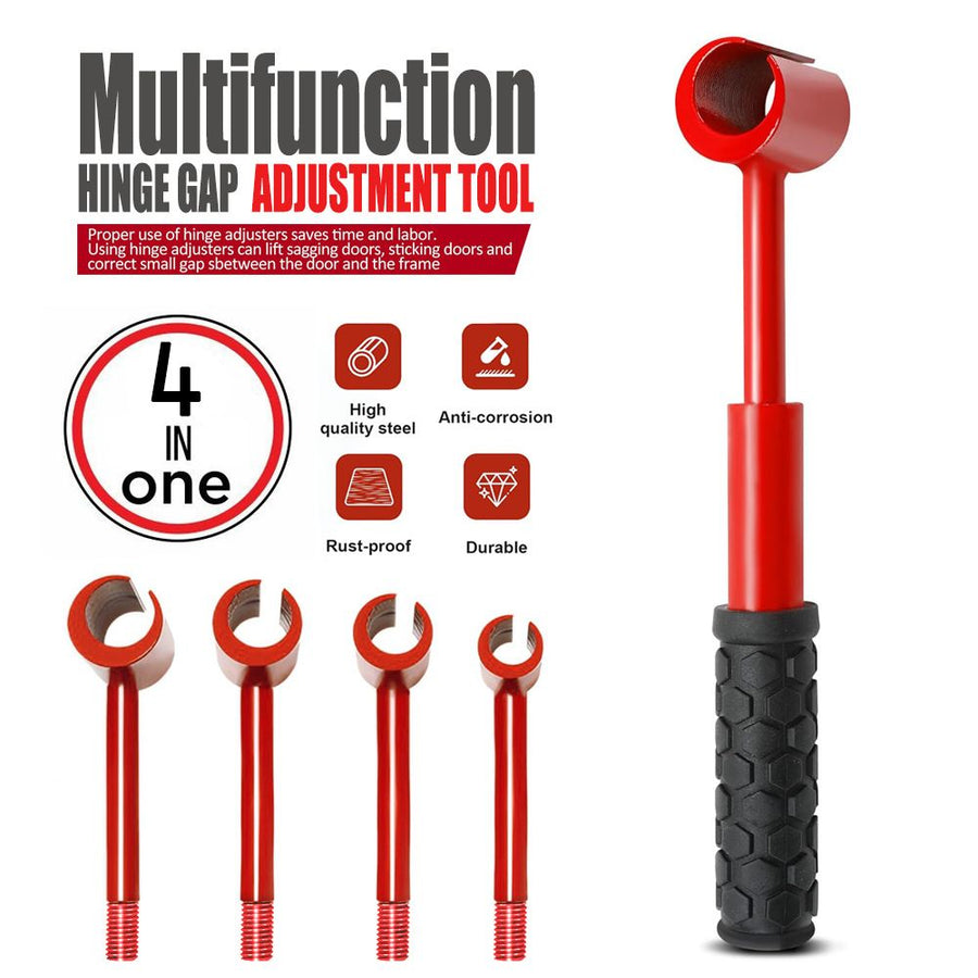 4-in-1 Hinge Gap Adjustment Wrench Set with Interchangeable Socket Heads for Fixing Door Sag, Misalignment, and Uneven Gaps in Home and Commercial Settings (14/19/25/23mm Sockets(Red))