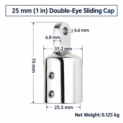 Marine Grade Stainless Steel Eye End Cap Sliding Fitting for Boat Canopy Awning Tube Connection and Hardware Rigging (25mm)