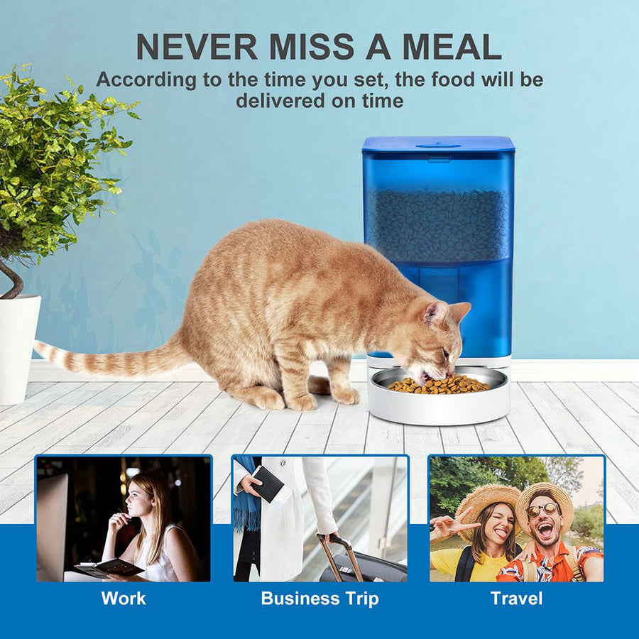 Smart Pet Feeder with WiFi and Button Control, 4L Automatic Cat and Dog Food Dispenser with Removable Stainless Steel Bowl, Ideal for Busy Owners, Travel, and Home Use (Grey, Button Version)