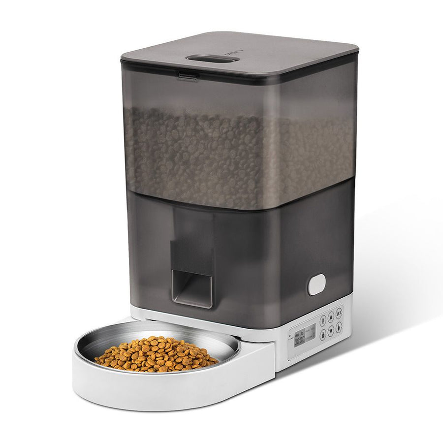 Smart Pet Feeder with WiFi and Button Control, 4L Automatic Cat and Dog Food Dispenser with Removable Stainless Steel Bowl, Ideal for Busy Owners, Travel, and Home Use (Grey, Button Version)