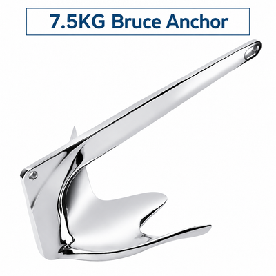 Bruce Style Anchor with Mirror Polished Finish for Boat and Yacht Mooring in Various Marine Environments (7.5kg)