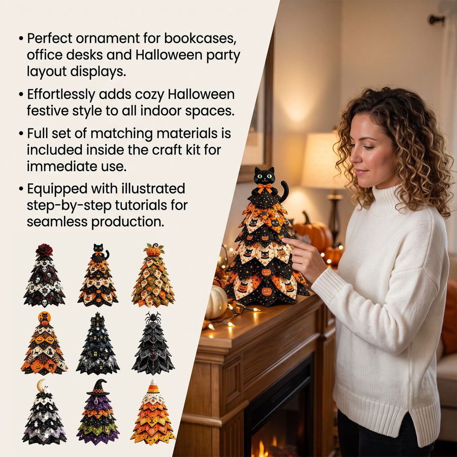 Spooky DIY Felt Halloween Tree Kit – Create a Whimsical Holiday Centerpiece with Pre-Cut Fabric, Plush Fill, and Adorable Ghostly Charms for Mantel, Desk, or Shelf Décor. (Large Pumpkin)