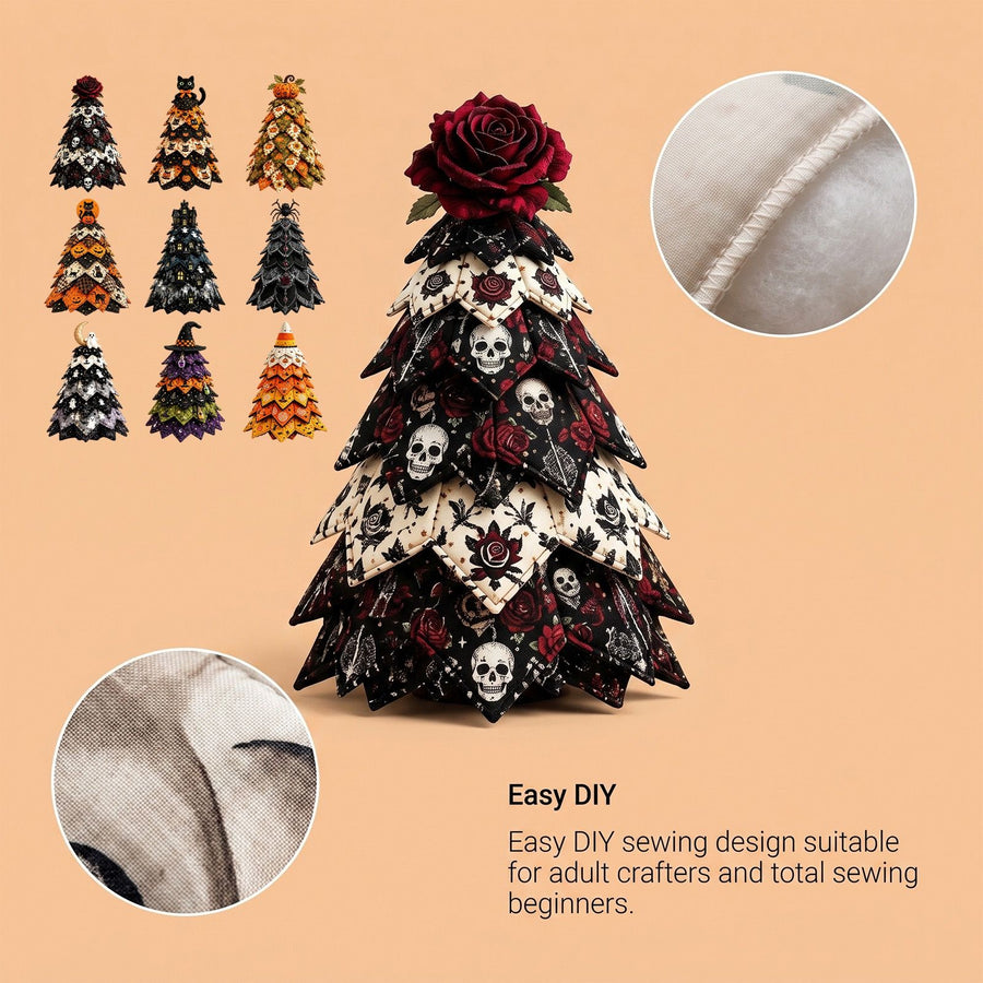 Spooky DIY Felt Halloween Tree Kit – Create a Whimsical Holiday Centerpiece with Pre-Cut Fabric, Plush Fill, and Adorable Ghostly Charms for Mantel, Desk, or Shelf Décor. (Pointed Hat)