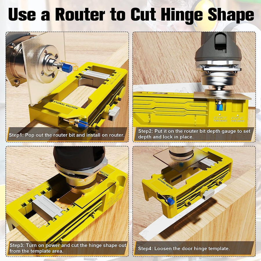 Hinge Mortise Template Jig for Wooden Doors with Adjustable Router Guide and Drill Bit Set for Precise Door Hardware Installation (Green)