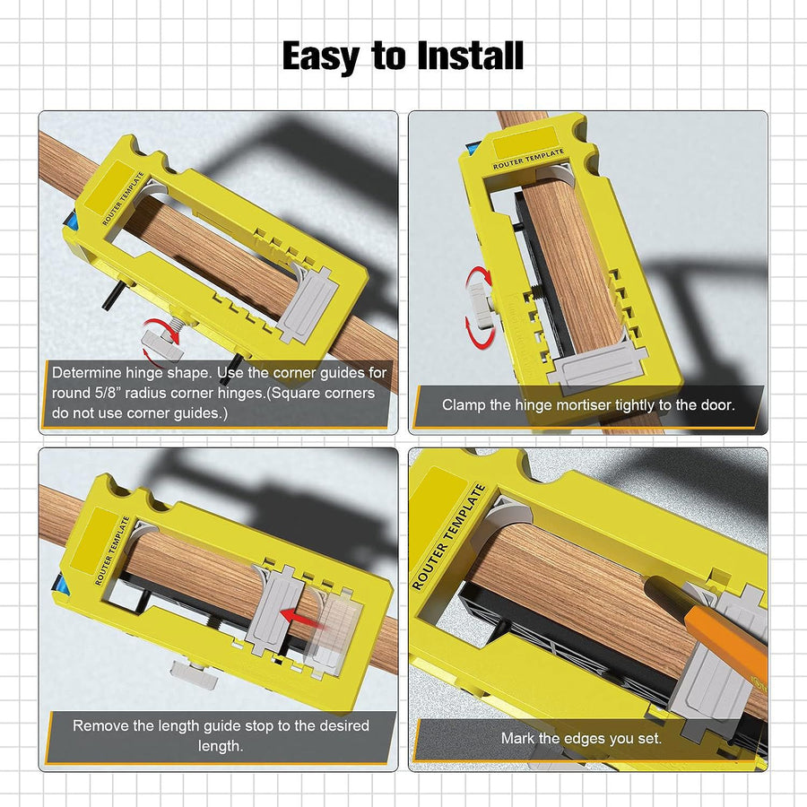 Hinge Mortise Template Jig for Wooden Doors with Adjustable Router Guide and Drill Bit Set for Precise Door Hardware Installation (Grey)