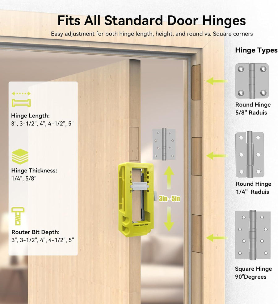 Hinge Mortise Template Jig for Wooden Doors with Adjustable Router Guide and Drill Bit Set for Precise Door Hardware Installation (Orange)