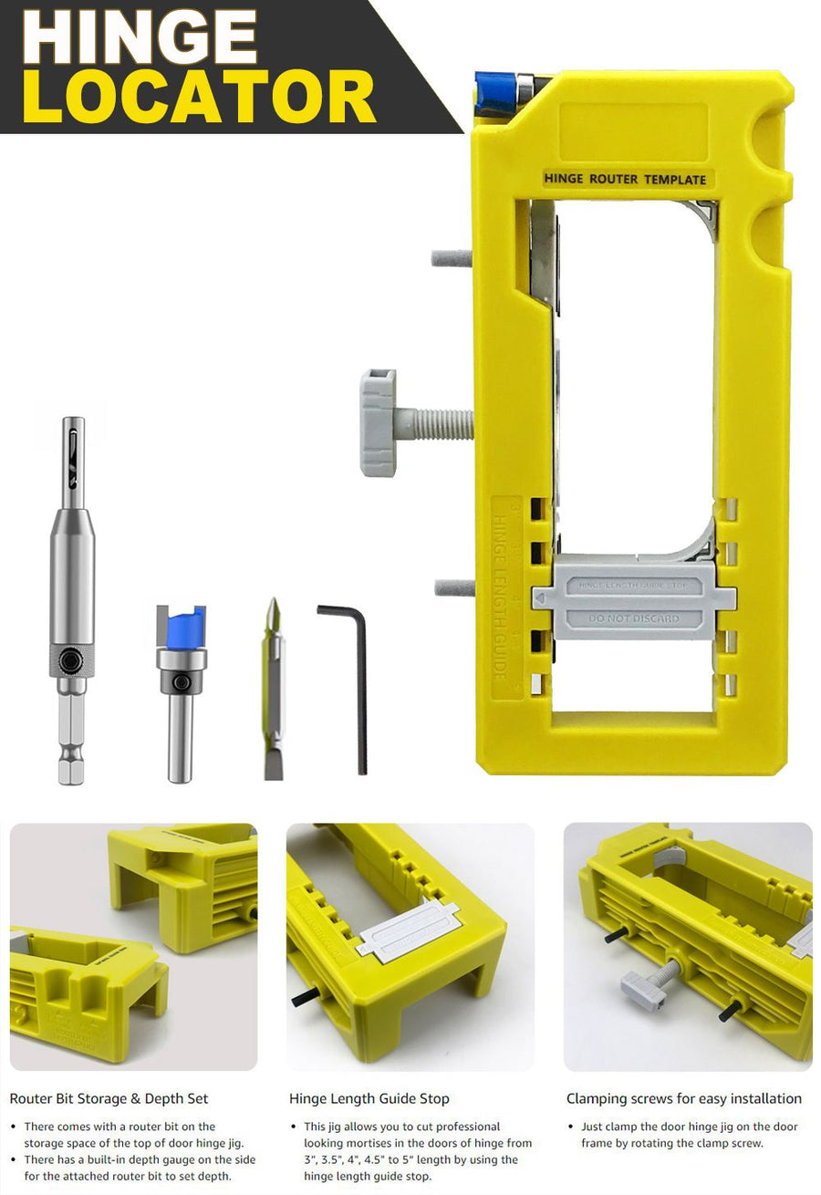 Hinge Mortise Template Jig for Wooden Doors with Adjustable Router Guide and Drill Bit Set for Precise Door Hardware Installation (Orange)