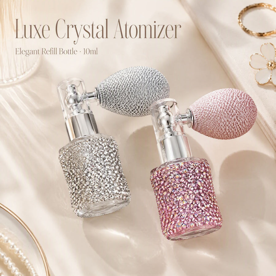 Rhinestone Airbag Perfume Atomizer Refillable Glass Spray Bottle Portable Travel Cosmetic Sample Container for Fragrance Dispensing (Silver)