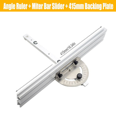 Stainless Steel & Aluminum Woodworking Angle Gauge with Laser-Etched Dial, Miter Guide Rail and Adjustable Fence for Table Saw, Precision Straight and Bevel Cutting on Workshop Benches (Angle Ruler + Miter Bar Slider + 415mm Backing Plate)
