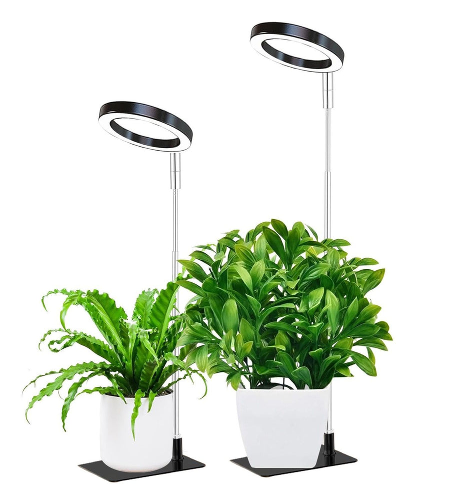 Full Spectrum LED Plant Grow Light with Telescopic Stand, Angel Ring Design, Dimmable Timer & Multi-Mode for Indoor Potted Plants, Succulents, and Home Desktop Decor (2PCS, Red Blue Warm Light（Black+Black Base))