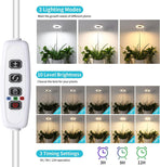 Full Spectrum LED Plant Grow Light with Telescopic Stand, Angel Ring Design, Dimmable Timer & Multi-Mode for Indoor Potted Plants, Succulents, and Home Desktop Decor (2PCS, Red Blue Warm Light（Black+Black Base))