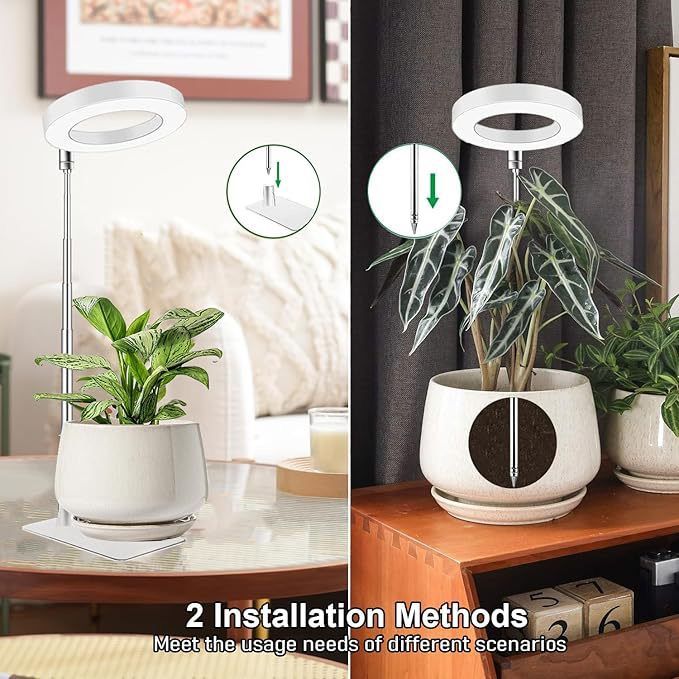 Full Spectrum LED Plant Grow Light with Telescopic Stand, Angel Ring Design, Dimmable Timer & Multi-Mode for Indoor Potted Plants, Succulents, and Home Desktop Decor (3PCS, Warm White Light (Black+Black Base))