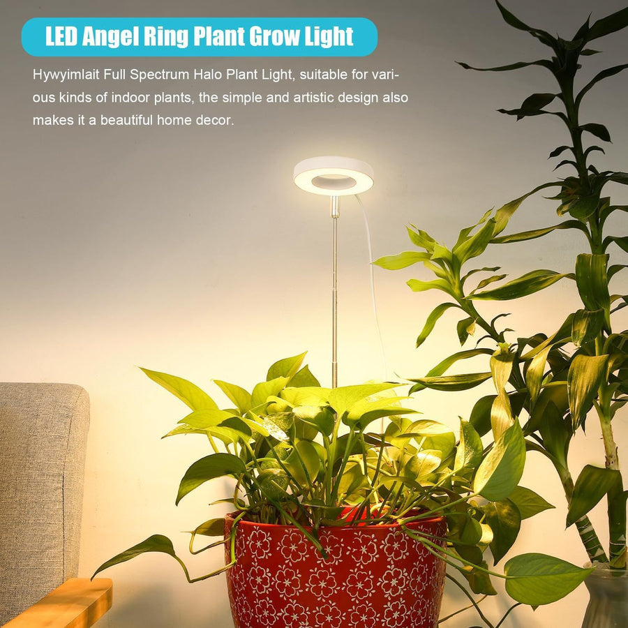 Full Spectrum LED Plant Grow Light with Telescopic Stand, Angel Ring Design, Dimmable Timer & Multi-Mode for Indoor Potted Plants, Succulents, and Home Desktop Decor (3PCS, Warm White Light (Black+Black Base))