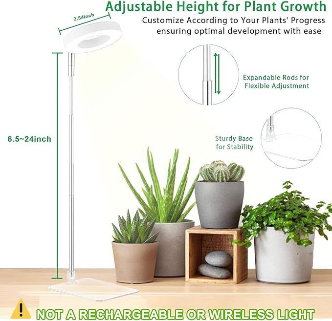 Full Spectrum LED Plant Grow Light with Telescopic Stand, Angel Ring Design, Dimmable Timer & Multi-Mode for Indoor Potted Plants, Succulents, and Home Desktop Decor (3PCS, Red Blue Light（Black+Black Base）)