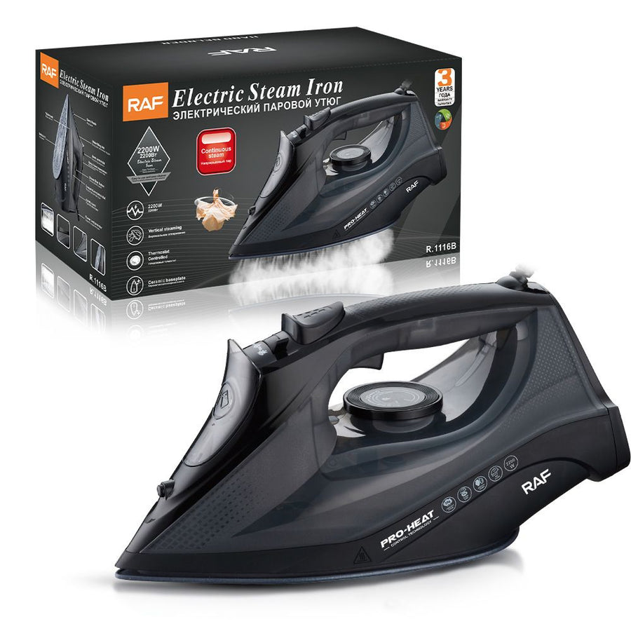 2200W Handheld Electric Steam Iron with Ceramic Soleplate, Continuous Steam and Vertical Ironing for Home Clothes Wrinkles (Black)