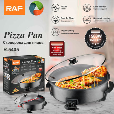 Electric Pizza Pan with Non-Stick Surface and Glass Lid, Adjustable Temperature Control for Home Baking and Grilling (Black)