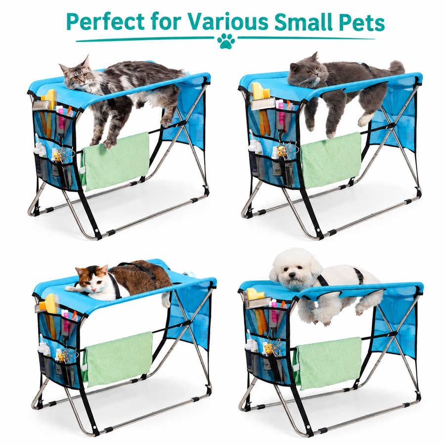 Portable Foldable Pet Grooming Table with Adjustable Restraint Loops – Ideal for Bathing, Drying, Nail Trimming, Ear Cleaning & Full Coat Care for Small to Medium Cats and Dogs (Grey)