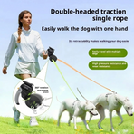 Dual-Head Retractable Dog Leash with Bright LED Flashlight and Built-in Waste Bag Dispenser – Walk Two Dogs Safely at Night with 360° Tangle-Free Control and Reflective Webbing (Blue‑Gray)