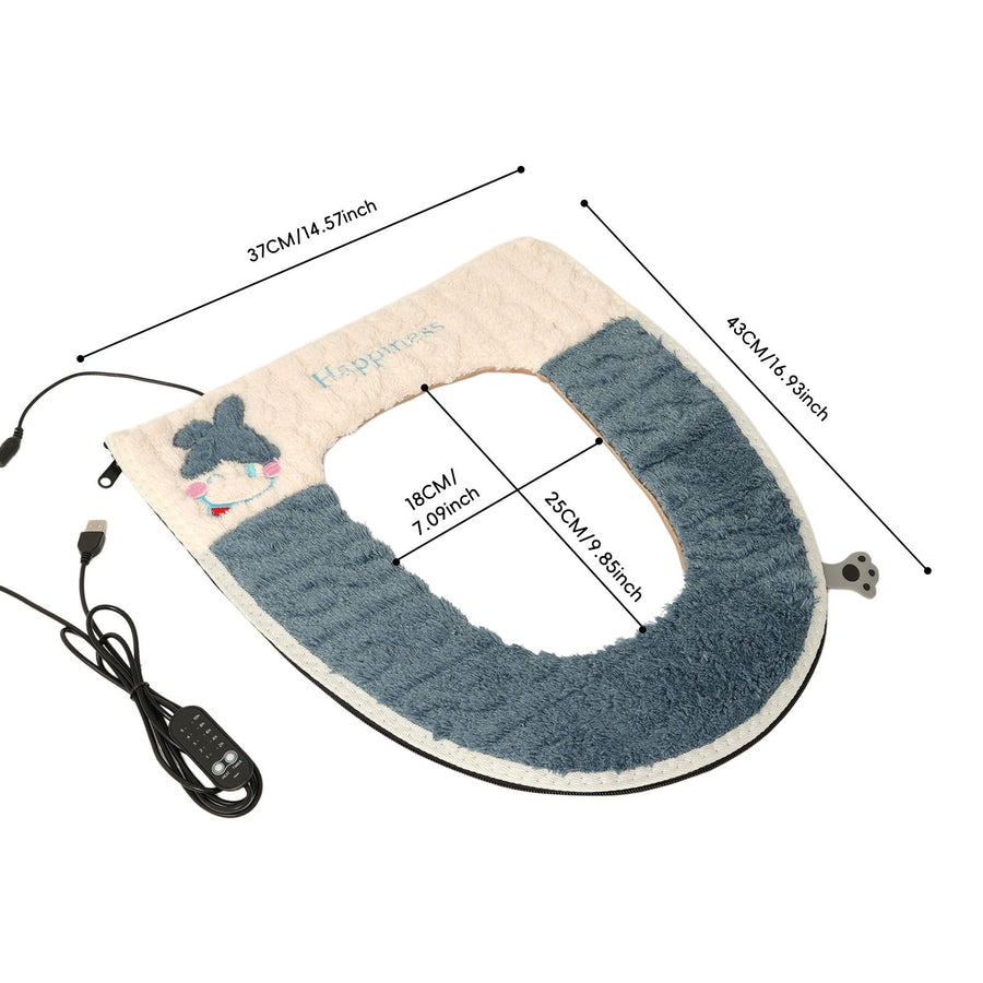 USB-Powered Heated Toilet Seat Cover with Soft Plush Surface, Adjustable Temperature & Timer, Washable and Easy-Install Design for Cozy Bathroom Use (RoyalBlue)
