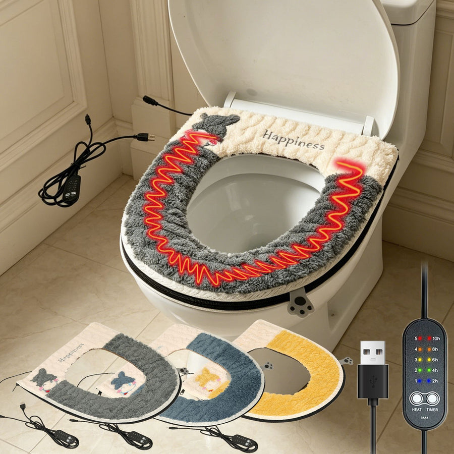 USB-Powered Heated Toilet Seat Cover with Soft Plush Surface, Adjustable Temperature & Timer, Washable and Easy-Install Design for Cozy Bathroom Use (RoyalBlue)