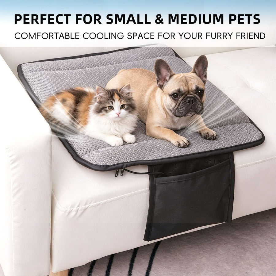 USB-Powered Pet Cooling Mat with Upgraded Fan Ventilation, Anti-Bite Cord, Breathable Mesh Surface for Dogs and Cats, Perfect for Floor, Sofa, or Car Seat Summer Comfort (Grey)