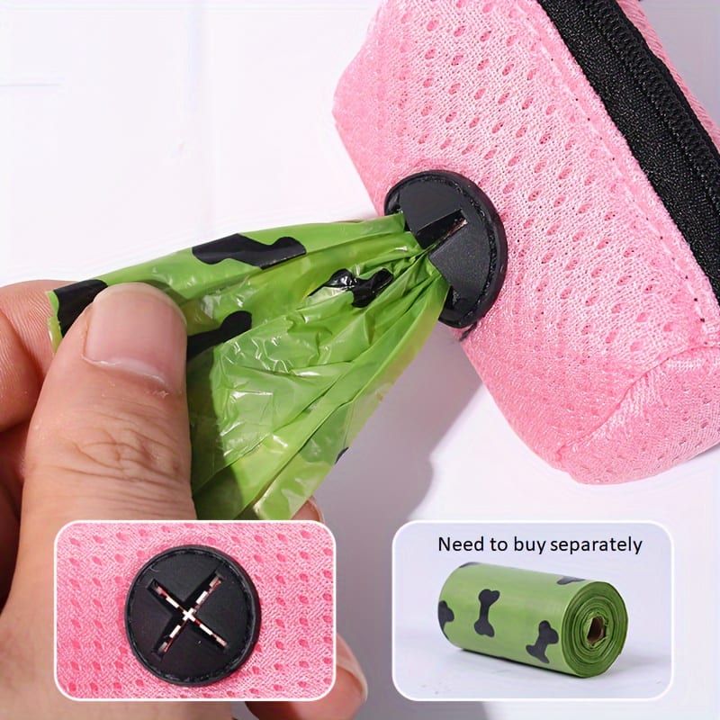 Portable Poop Bag Holder Dispenser for Dog Walking – Mesh Roll Bag Storage Case with Carabiner Clip, Easy One-Hand Pull for Outdoor Pet Waste Cleanup (Navy)