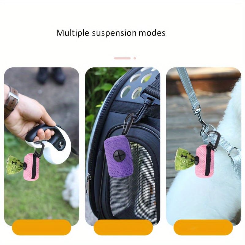 Portable Poop Bag Holder Dispenser for Dog Walking – Mesh Roll Bag Storage Case with Carabiner Clip, Easy One-Hand Pull for Outdoor Pet Waste Cleanup (Navy)