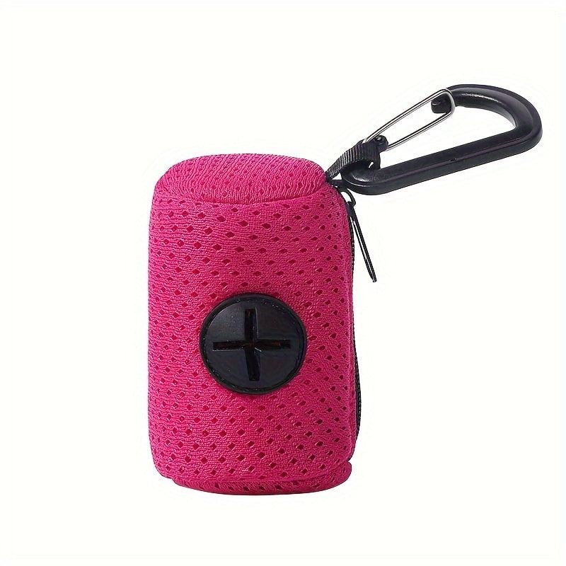 Portable Poop Bag Holder Dispenser for Dog Walking – Mesh Roll Bag Storage Case with Carabiner Clip, Easy One-Hand Pull for Outdoor Pet Waste Cleanup (Navy)