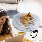 USB-Powered Heated Round Pet Bed with Removable Washable Cover, 5-Level Temperature and Timer Control, Cozy Plush Warming Nest for Small Dogs and Cats Indoor Winter Use (Grey, 70cm)