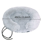 USB-Powered Heated Round Pet Bed with Removable Washable Cover, 5-Level Temperature and Timer Control, Cozy Plush Warming Nest for Small Dogs and Cats Indoor Winter Use (Grey, 70cm)