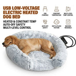 USB-Powered Heated Round Pet Bed with Removable Washable Cover, 5-Level Temperature and Timer Control, Cozy Plush Warming Nest for Small Dogs and Cats Indoor Winter Use (MultiColor, 70cm)