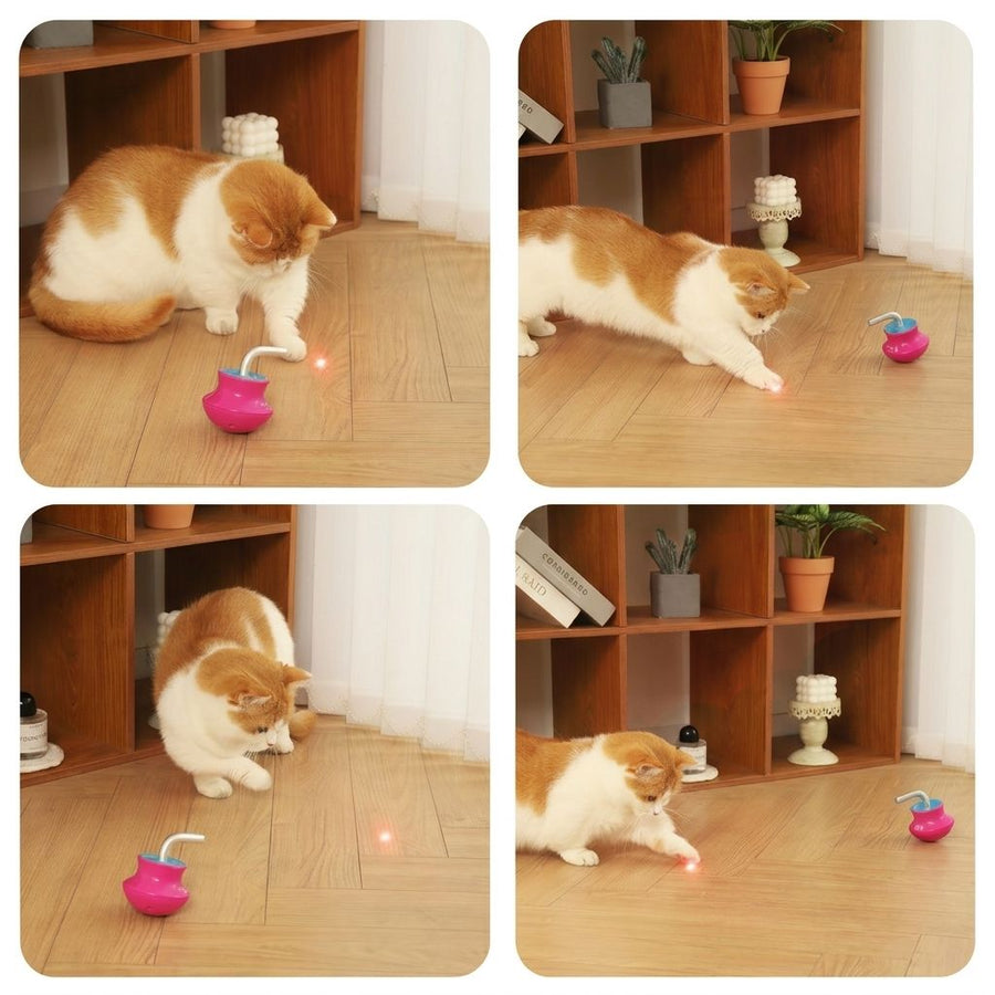 Interactive Tumbler Cat Toy with 360° Rotating Laser Pointer – Auto-Activated, Low-Noise, Self-Entertainment Play for Indoor Cats, Durable Anti-Tip Design for Floor or Carpet Fun (Pink)